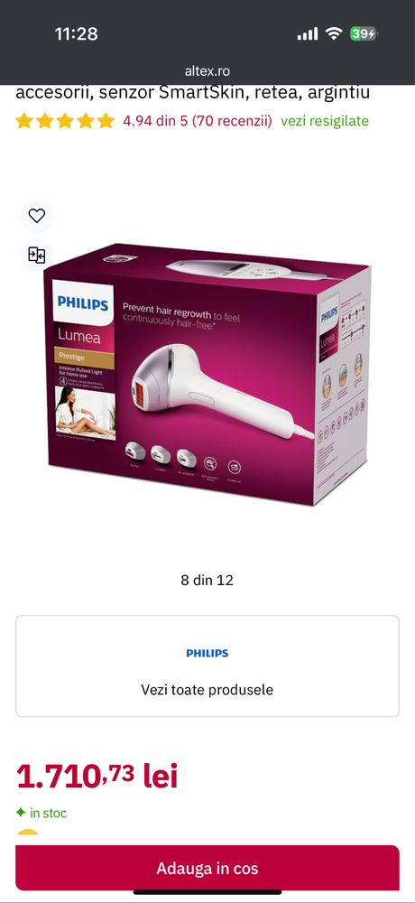 Epilator IPL PHILIPS Lumea Prestige Seria 8000 BRI947/00