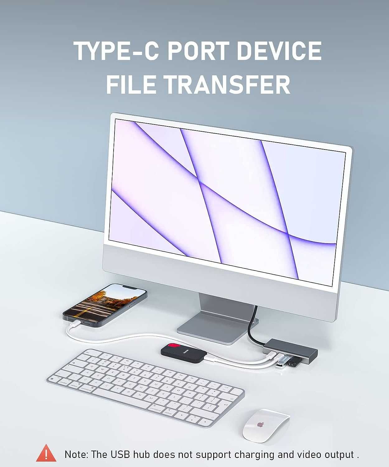 PULWTOP 4 порта 10G USB C ХЪБ за Mac,iMac,iPad и USB C лаптоп