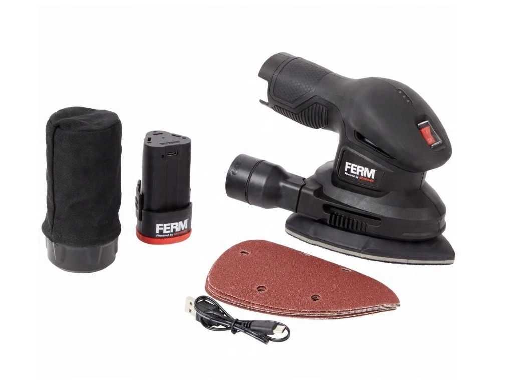 Акумулаторен Мултишлайф FERM AX-Power 12V батерия зарядно 3 шкурки