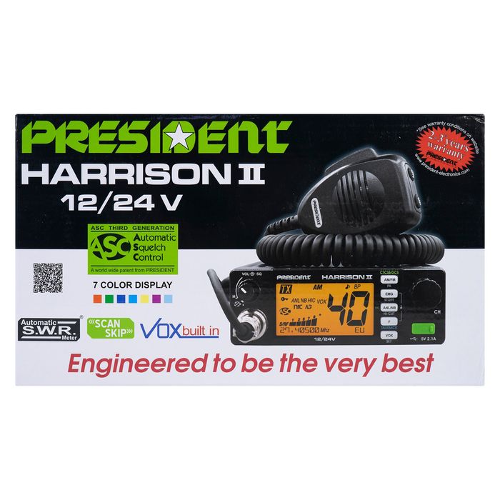 Statie radio CB President HARRISON II ASC AM/FM, VOX, NB, ANL, 12V/24V