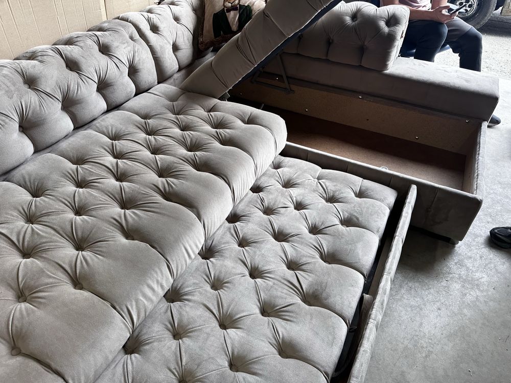 Ъглов диван Chesterfield с функция сън и ракла 290х200