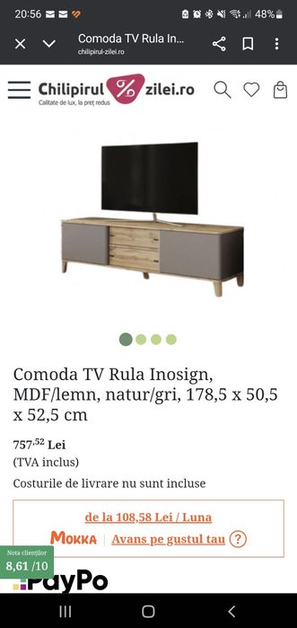 NOU ! Comoda TV gri Rula 178,5/50,5/52,5 cm
