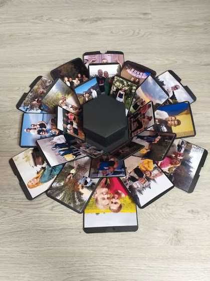 Cutie exploziva personalizata cu fotografii, hexagonala culoare neagra