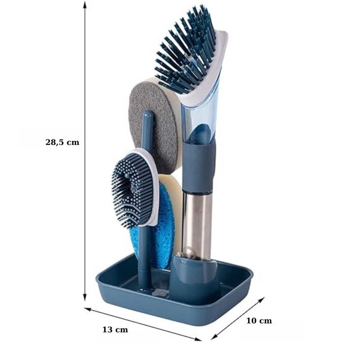 Perie pentru vase cu dozator de detergent si Suport de Depozitare