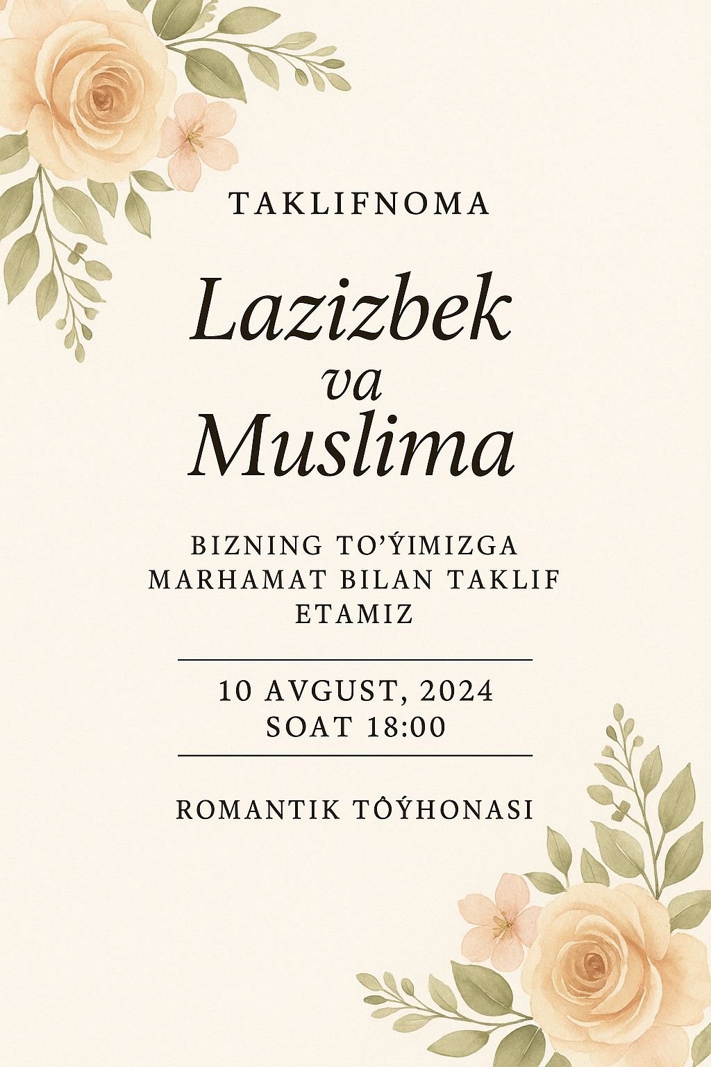 Onlayn Taklifnoma Tayyorlaymiz — To‘y, Sunnat, Tug‘ilgan Kun Uchun