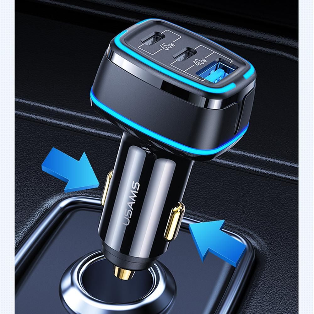 Usams - зарядно за автомобил c24 (us-cc141) - usb, 2xusb-c, pd, 105w,