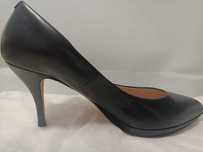 Pantofi piele negri eleganti, masura 38 cu toc si platforma delicata
