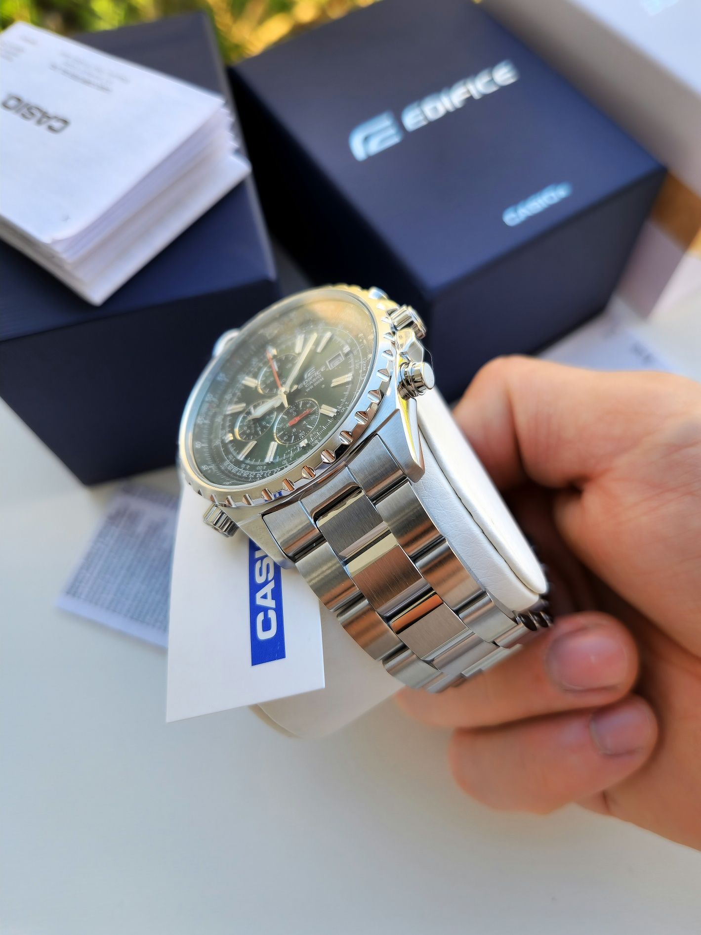 Ceas barbatesc sigilat Casio Edifice din otel, verde, full-box