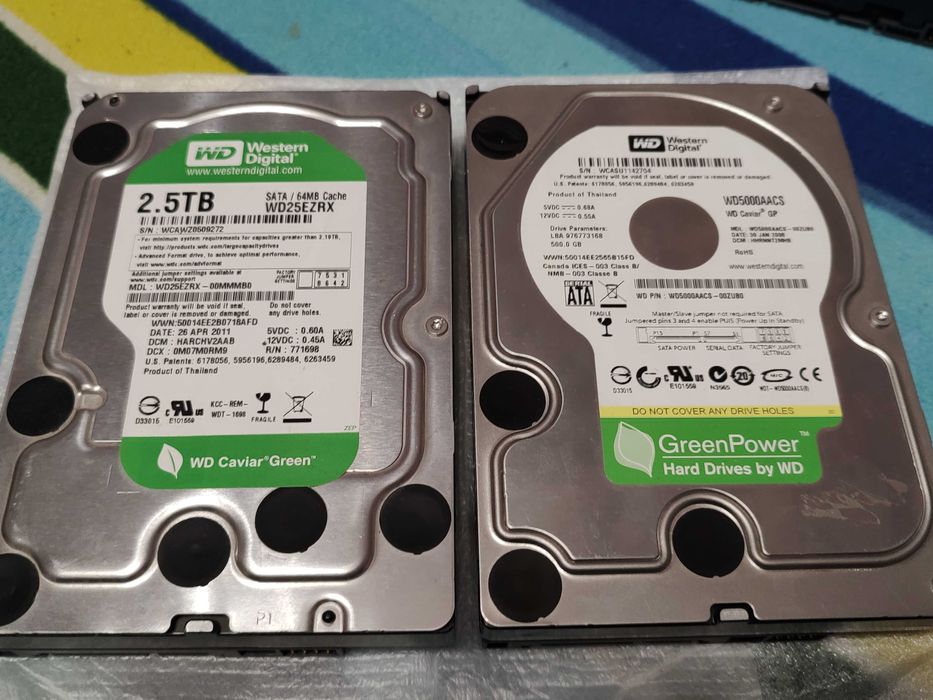 Pachet HDD-uri WD Green – 2.5TB + 500GB – stocare eficientă, testate