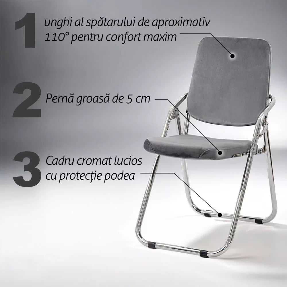 Scaune pliante din catifea gri