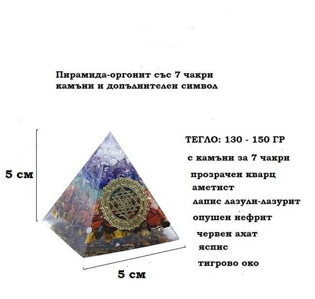 Оргонит Защитна Пирамида 7 Чакри Камъни