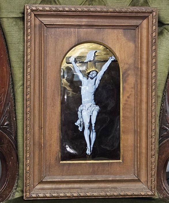 Антична емайлирана картина распятие на исус от Limoges 17-ти. век