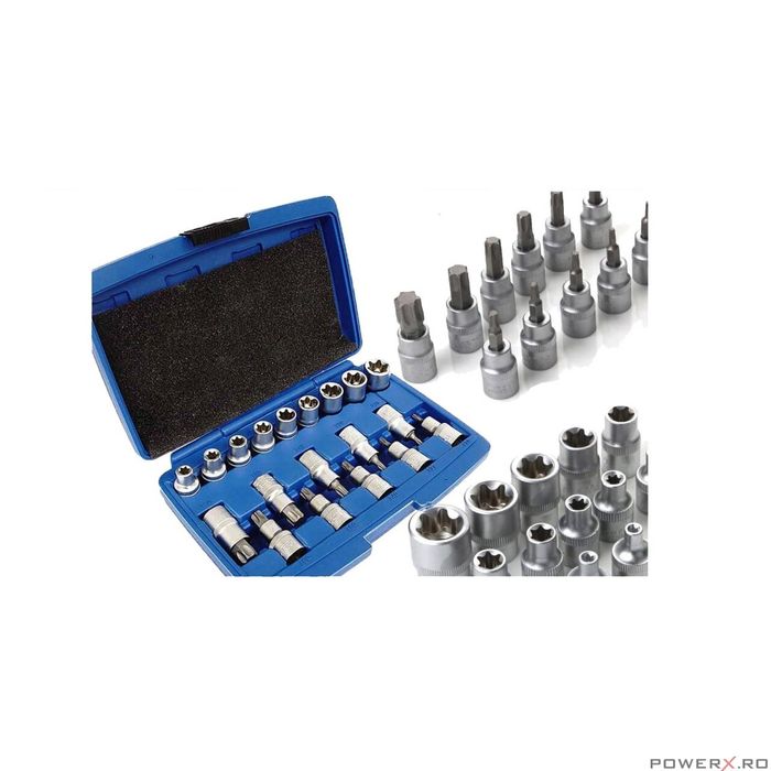 Trusa tubulare tip E si Torx, 1/2",19 piese, Silver