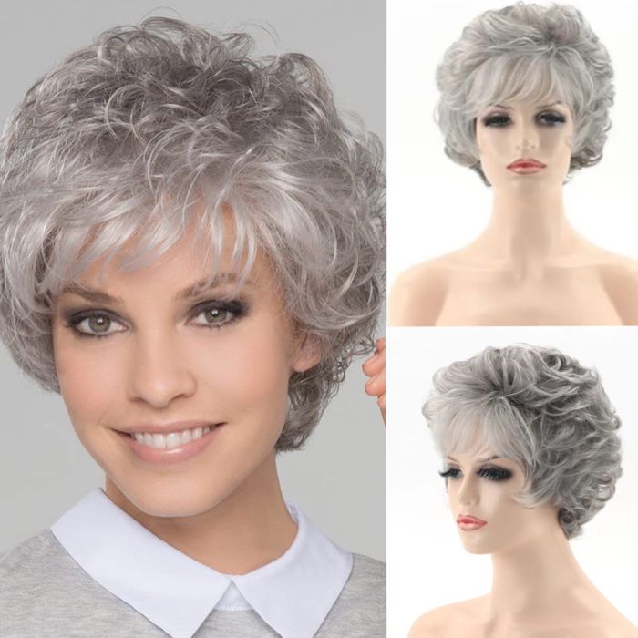 Peruca Z91 (Daira-Shop.ro) Scurta Gri Grizonata Ondulata Volum