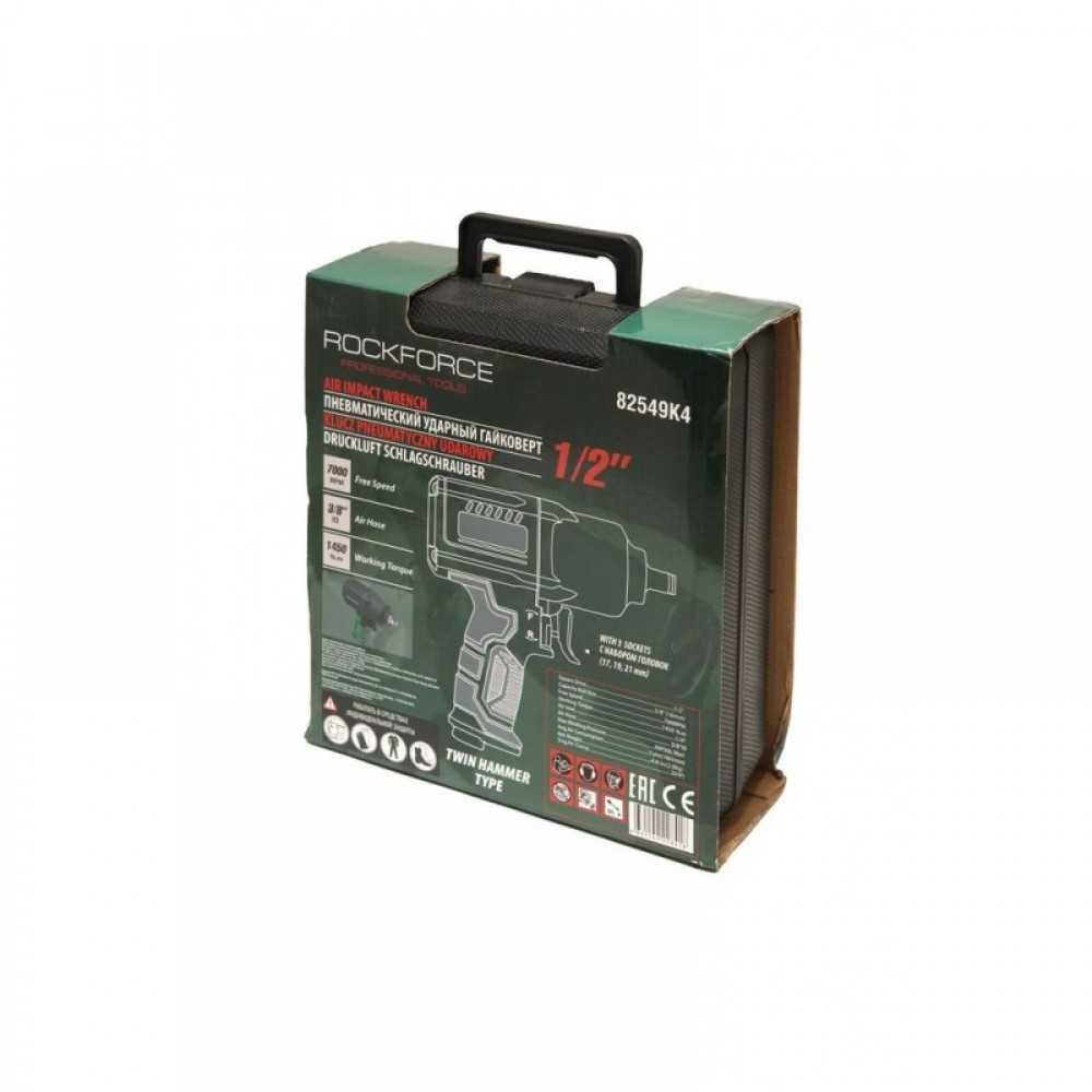 Пневматичен гайковерт с къс шпиндел 1450 Nм 1/2" RockForce с вложки