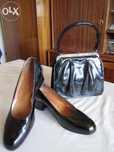 Pantofi (M=39) si poseta, negru, lac + bonus si livrare gratuita*