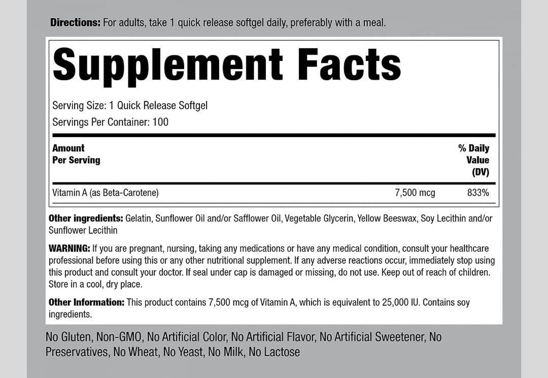 Бета каротин beta carotene 7500 мкг 100 кап из Америки