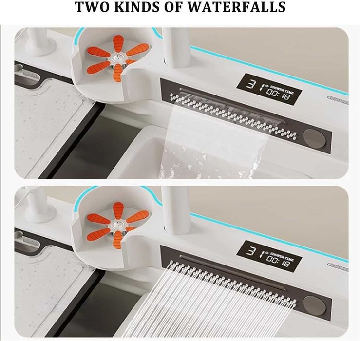 Луксозна бяла мултифункционална кухненска мивка с двоен водопад