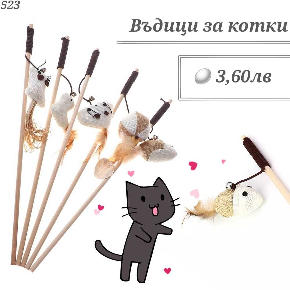 Играчки за котка. Въдица, драскало, мишки, топчета, лакомства за котки