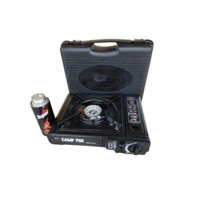 Комплект газов котлон с бутилка, 2 накрайника за газ, С куфар, Черен