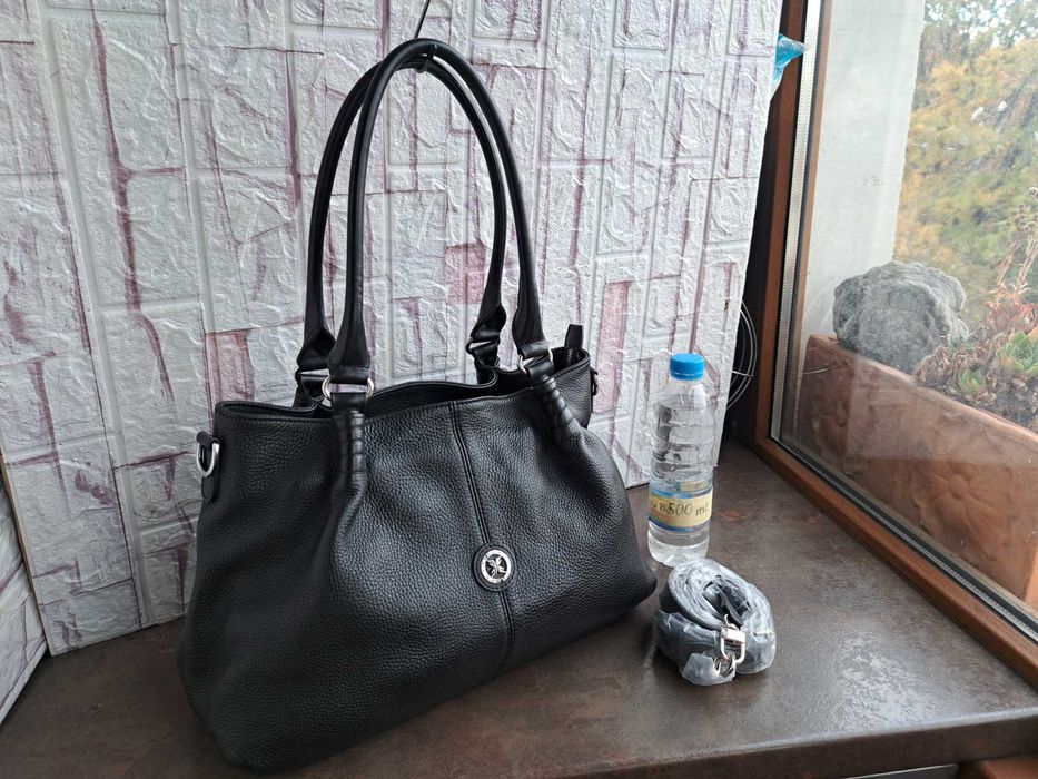 дамска чанта,Tergan,черна-естествена кожа