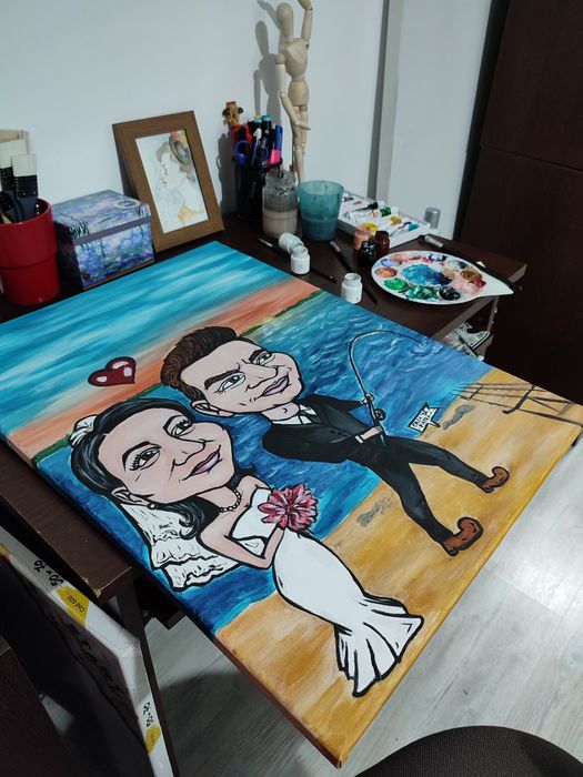 Realizez portrete și caricaturi la comandă în vopsea ulei, creion