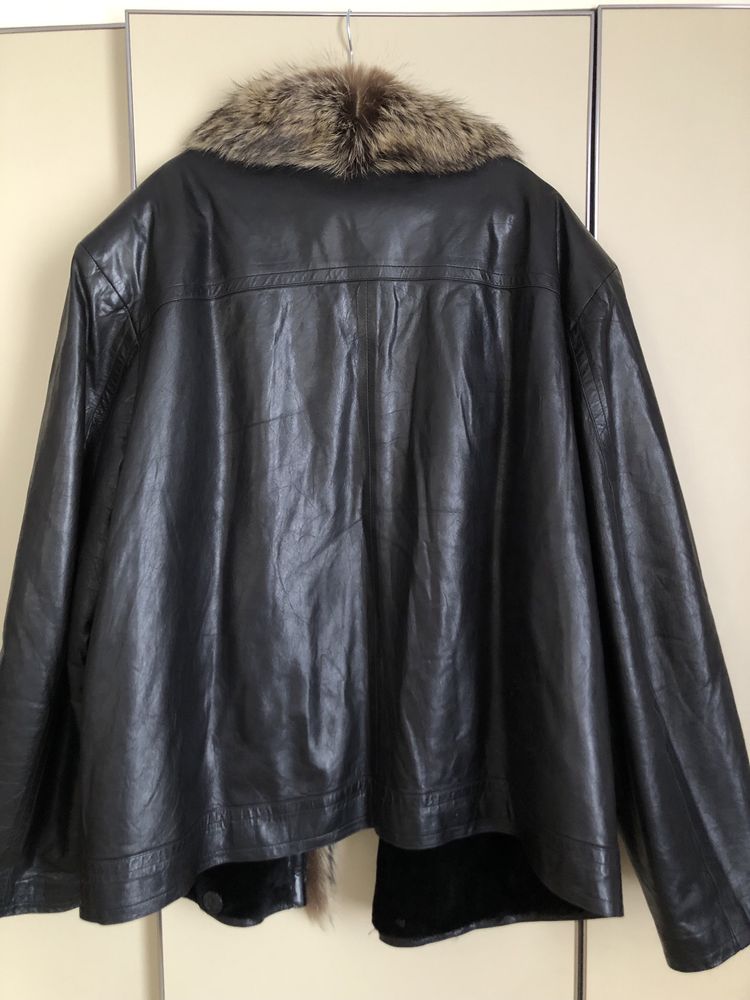 Мужская кожанная куртка с натуральным мехом большого размера