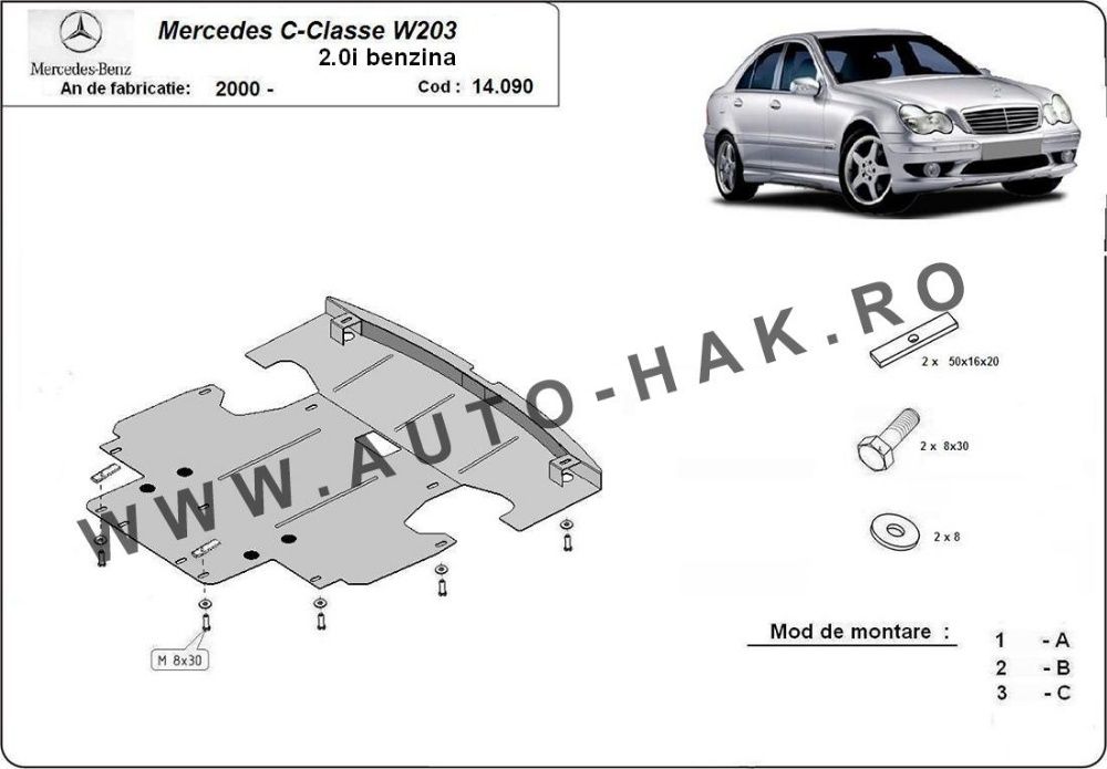 Scut motor metalic Mercedes C-Class W203 fabricatie 2000-2007