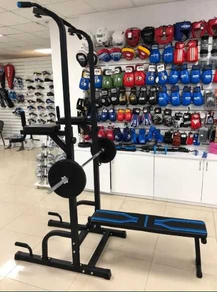 Силовой тренажер напольный турник, пресс, брусья (скамья для жима)