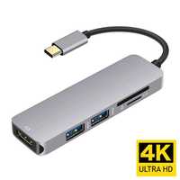 5in1 Convertor video USB-C Type-C la HDMI, cititor carduri, hub USB