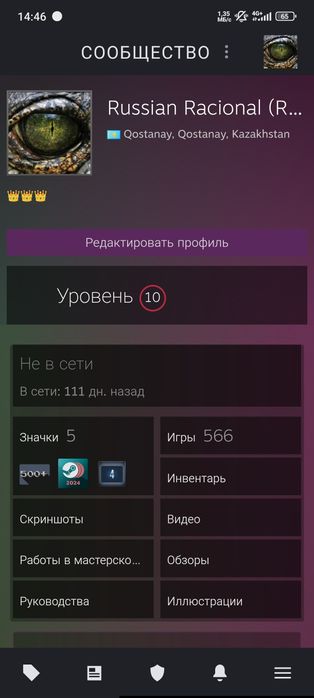 Аккаунт Steam: 565+ игр, 10 уровень, 1 пользователь, регион Казахстан.