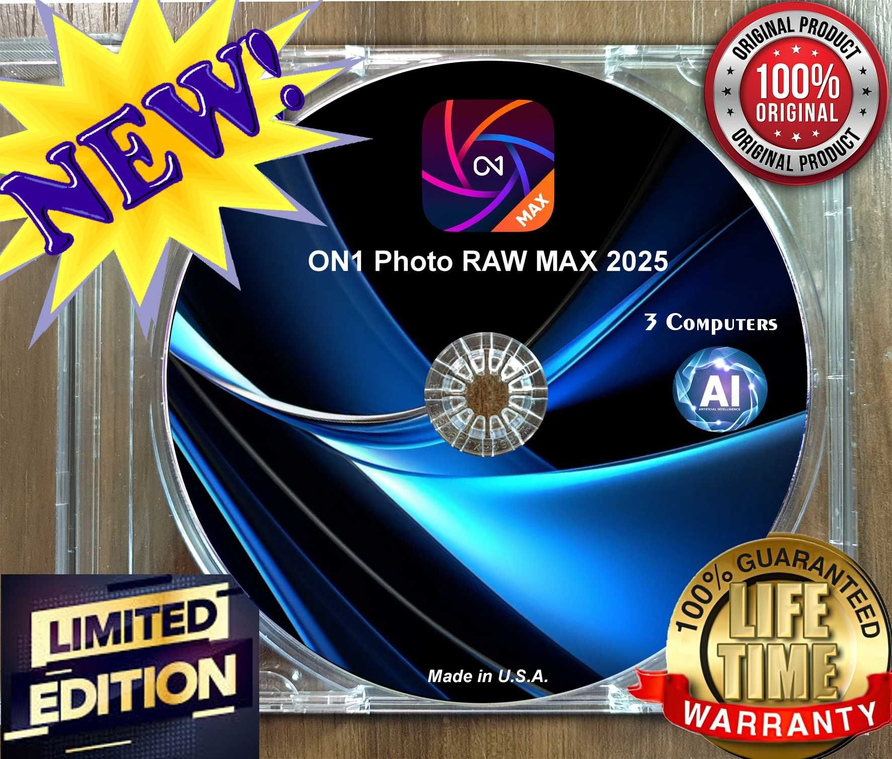 ON1 Photo RAW MAX 2025 -3 Lifetime licenses ( permanenta ) DVD Sigilat