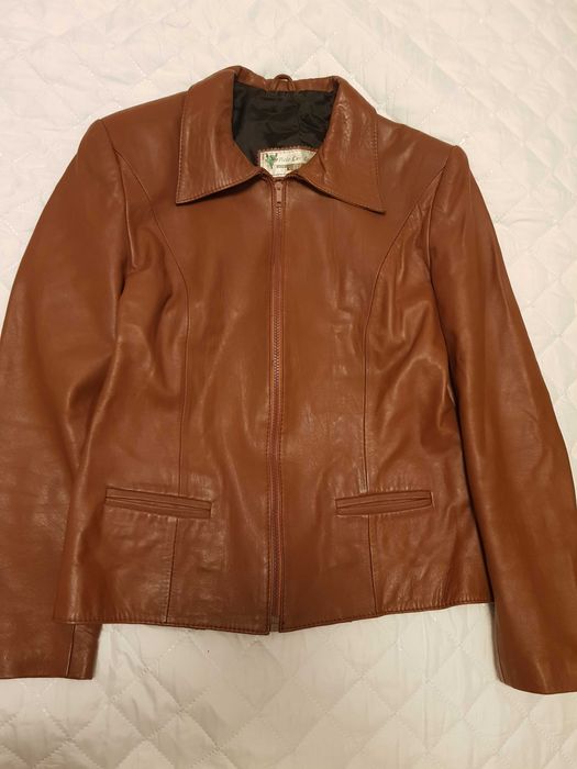 Geaca dama din piele naturala maro-marimea 40