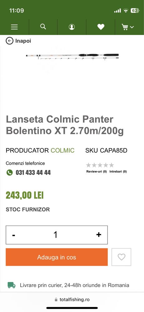 Lanseta Colmic Bolentino 2.7M + Mulineta Fox EOS 5000