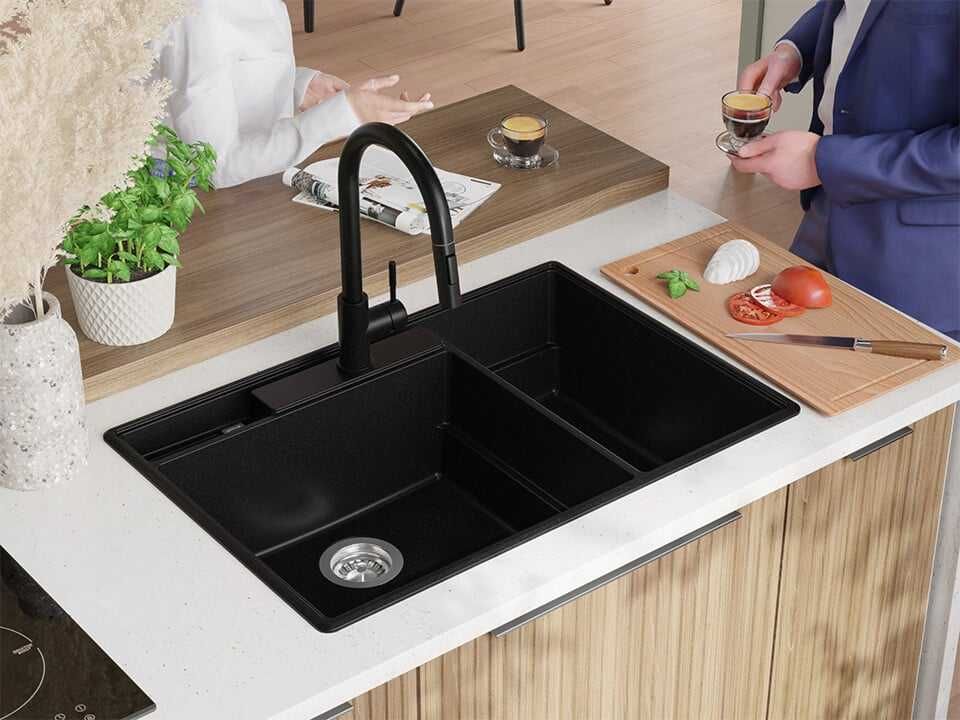Черна кухненска гранитна мивка Париж 80 Work&Store 780 x 530 мм