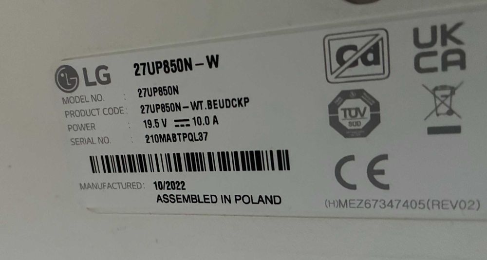 Монитор LG 27UP85N-W, 27", IPS панел, 4K UHD