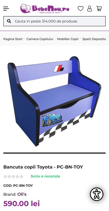 Băncuță cu spațiu de depozitare „Cars” – perfectă pentru copii