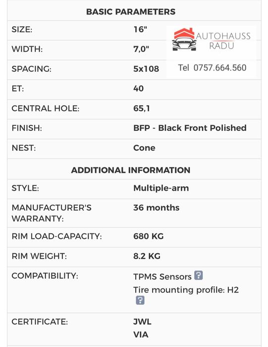 Jante 16 Peugeot 308, 407, 508, Expert , Partner, Rifter