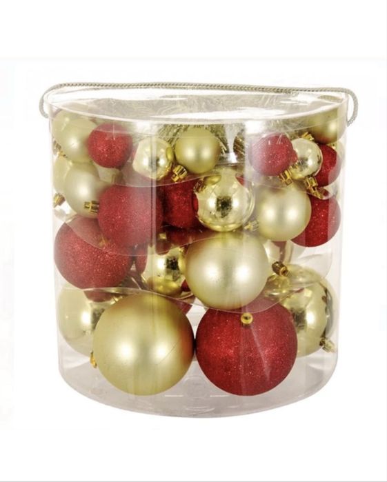 Комплект коледни топки за елха, 54 броя, 4 размер, Гланц, Мат, Блясък