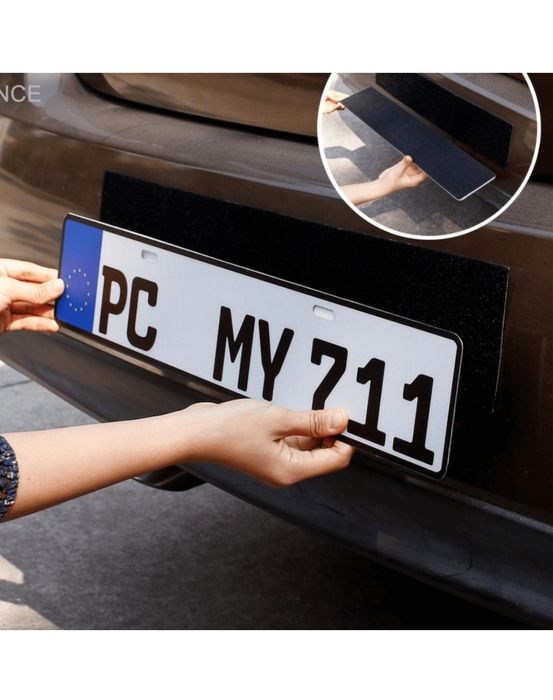 Suport plăcute înmatriculare, doua seturi, 4 placi autoadezive și scai