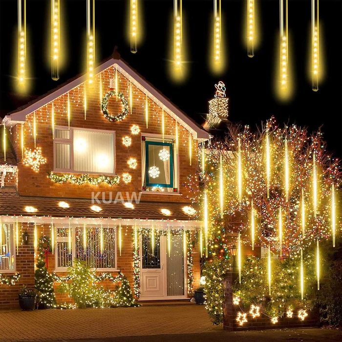 падащ сняг топла светлина коледни лампички 3м х 80см външна украса