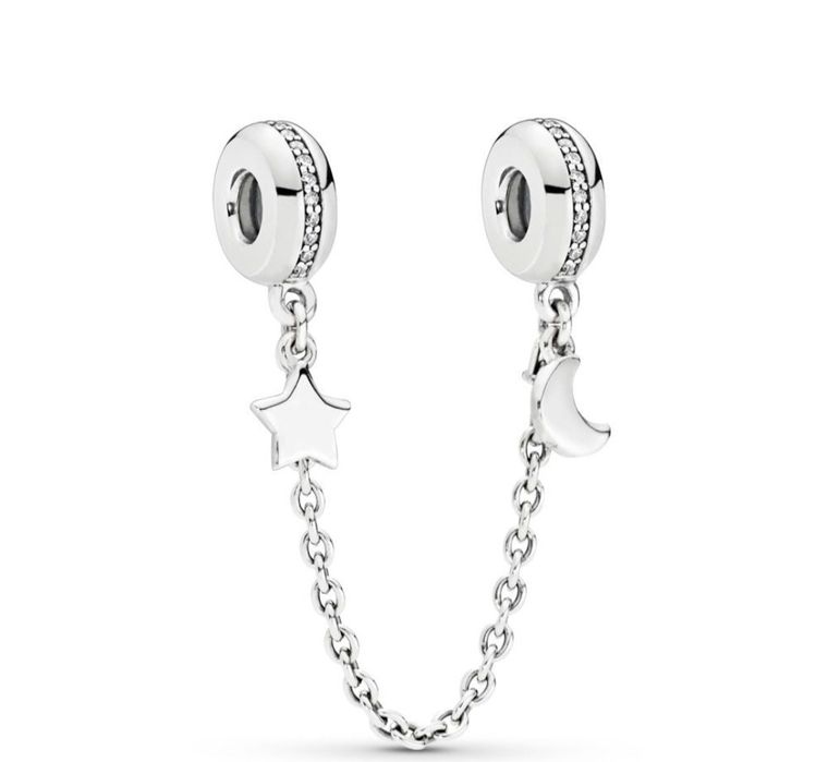 Brățară argint Pandora și element de siguranta cu stea și luna 18 cm