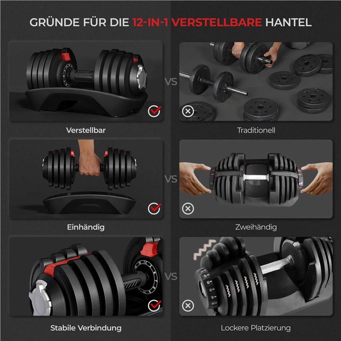 Gantera ajustabila 18 kg cu 12 trepte de greutate |R 614640 Black