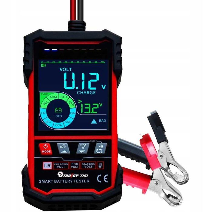 Tester baterii 12V/24V ToolTop ET2202, display colorat 3,2", nou