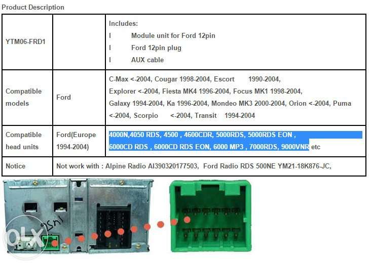 Yatour Ford 12 pins RDS / EON / VNR ( 94-2004 )