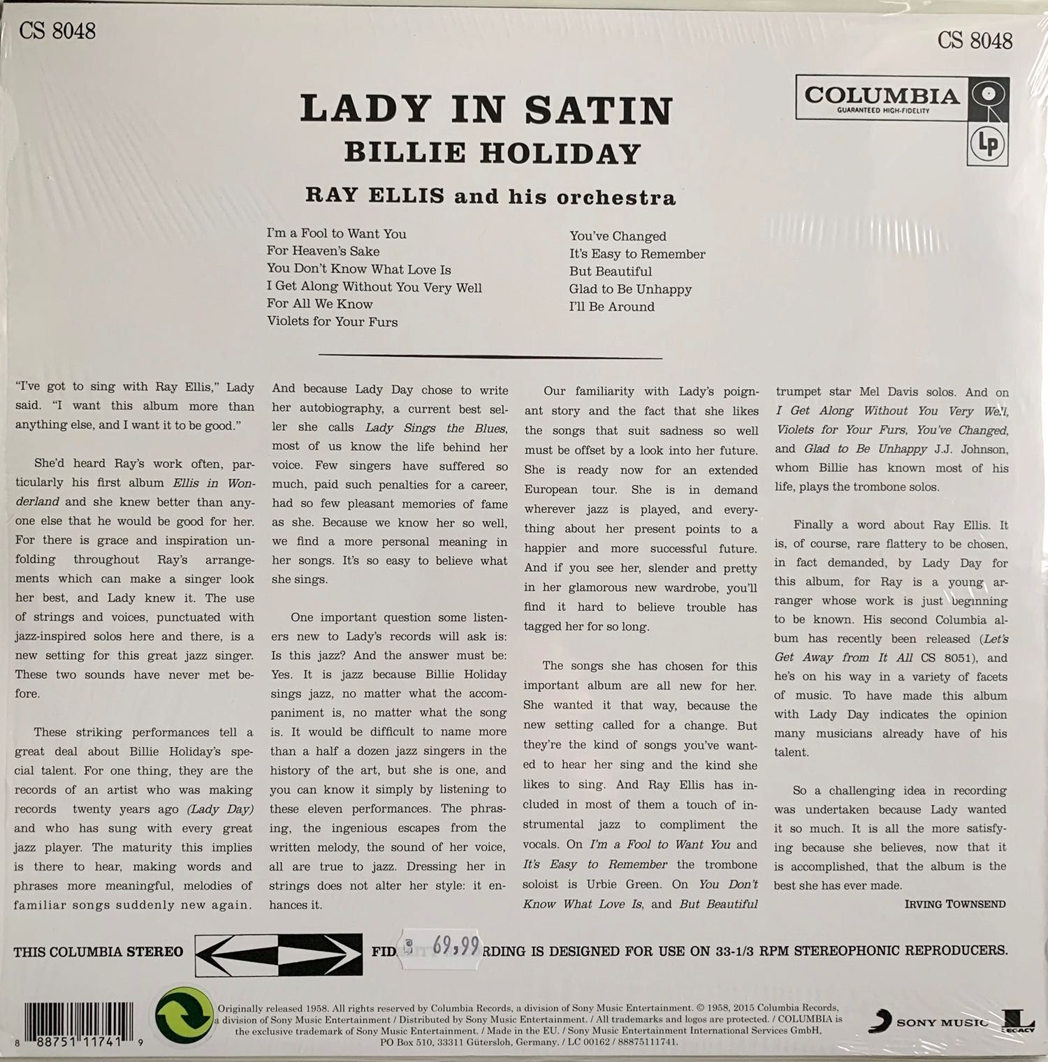 Billie Holiday – Lady In Satin, disc vinil / vinyl LP