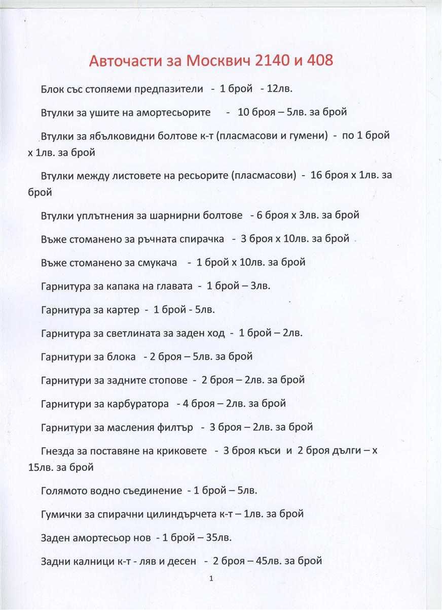 Продавам едрогабаритни и авточасти за "Москвич 1500 и 1360" и "Варбург