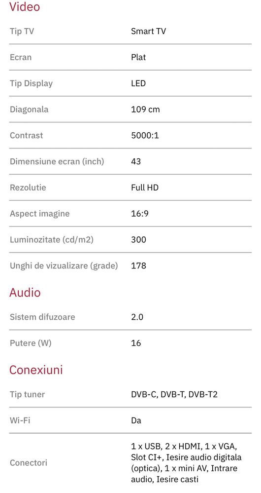 Televizor Vortex LED V-43V650S 109 cm Full HD Smart Netflix