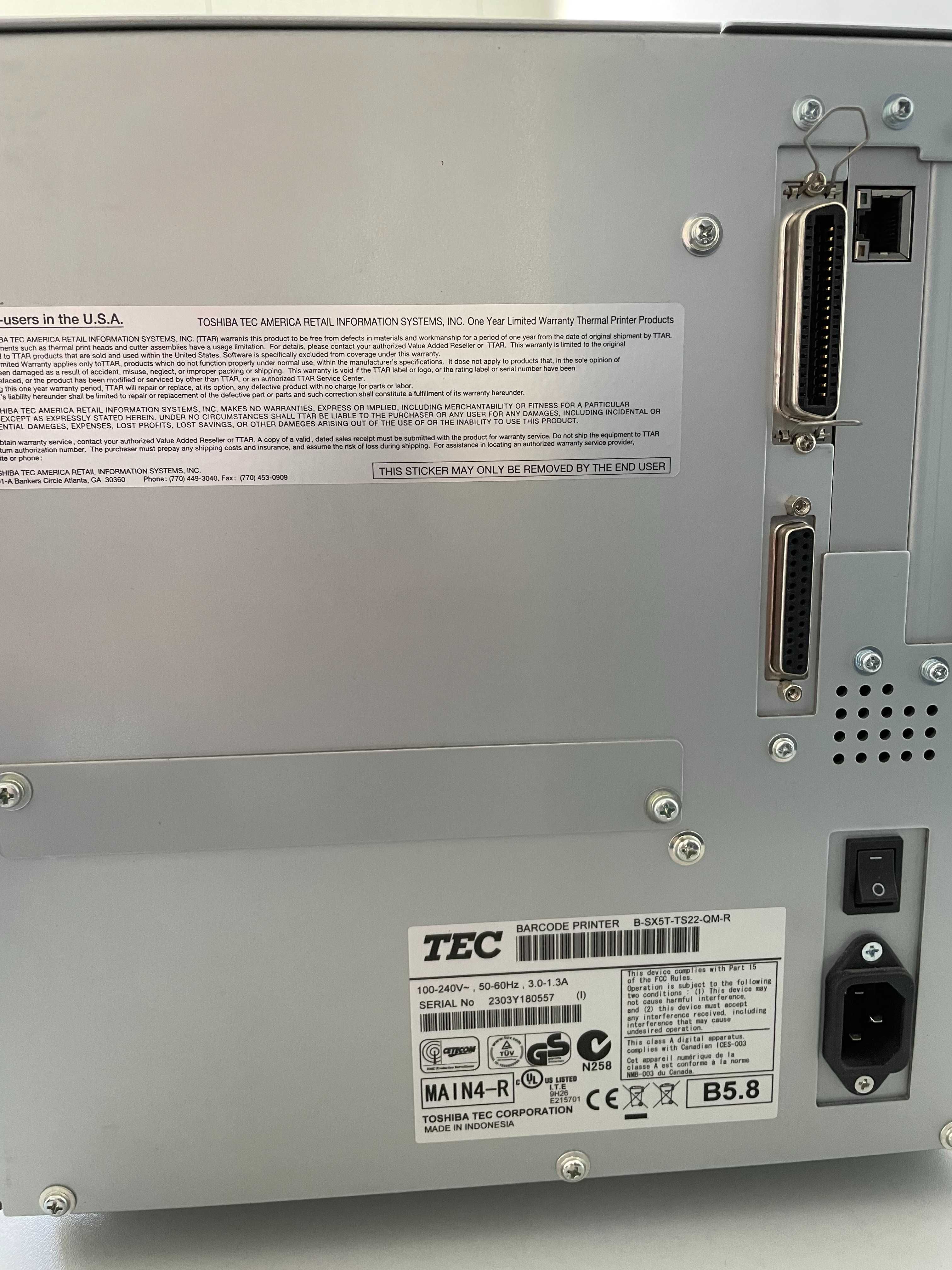 Toshiba B-SX5 Series 300dpi Label Barcode Printer
