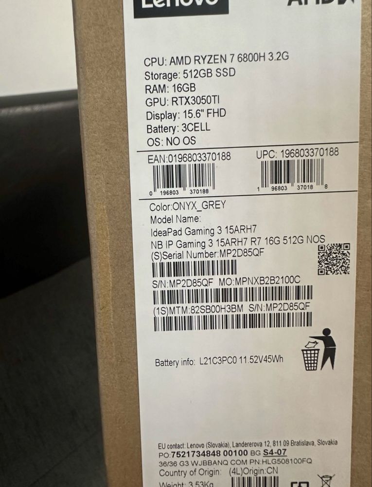 НОВ 15.6' 512GB Lenovo IdeaPad Gaming 3 15ARH7 Laptop.bg Гаранция 2026